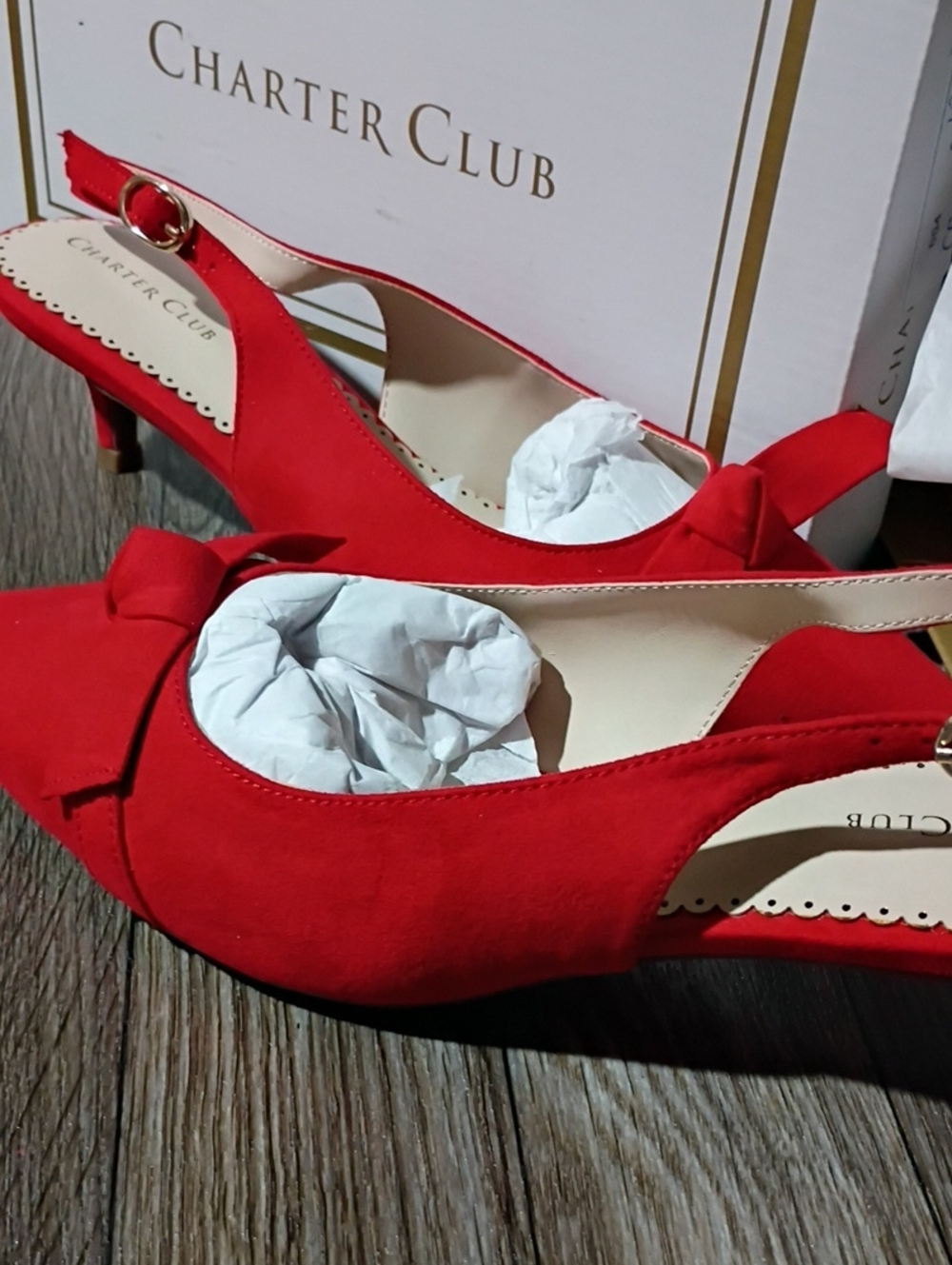 Charter Club Red Bow Slingback Kitten Heel Mules